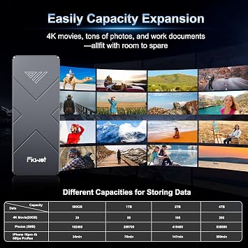 500GB External SSD, USB4 40Gbps Portable SSD 2TB with Cooling Fan, Up to 3700MB/s, External Solid State Drives Compatible with Mac mini, iPhone 15/16 Series, Tablets, MacBook, iPad, iMac, etc(FP110)