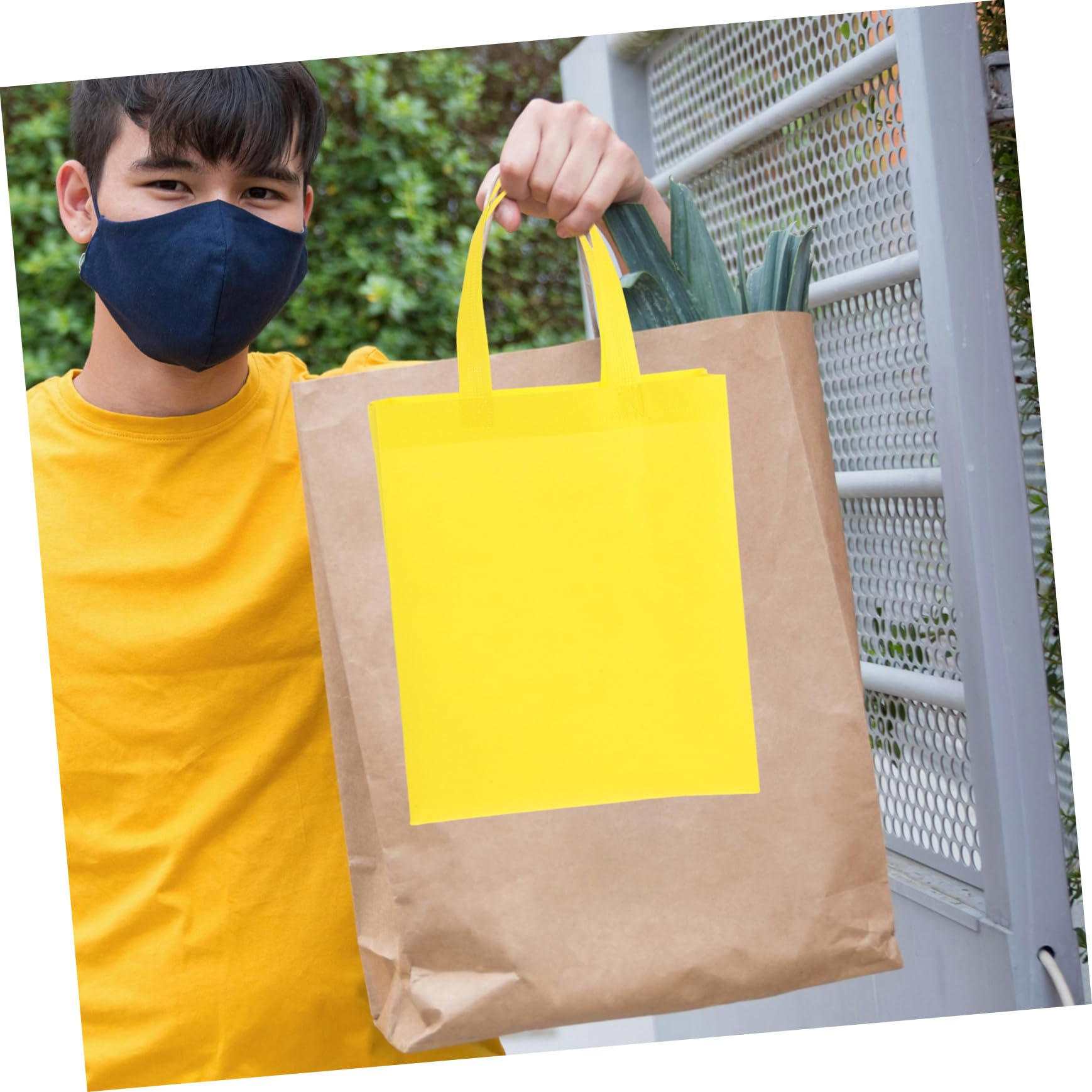 Gelbe Wiederverwendbare Non Woven Tragetaschen Robuste Einkaufstaschen mit Praktischem Griff Faltbare und Partytaschen für Damen und Familien