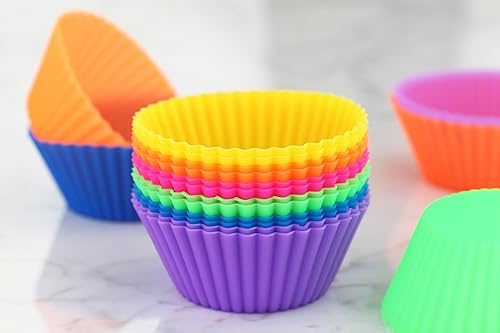 Miniatura 7 de New Star Foodservice 44270 Vasos de silicona reutilizables para hornear y forros para cupcakes, juego de 24