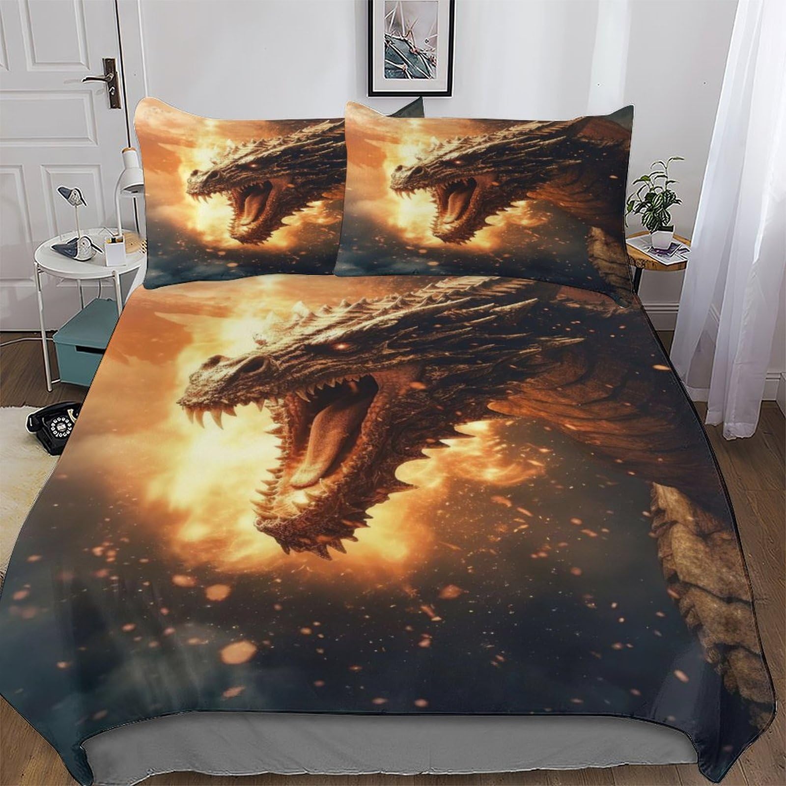 Housse de couette dragon 200x200 pour lit enfant et adulte en microfibre douce