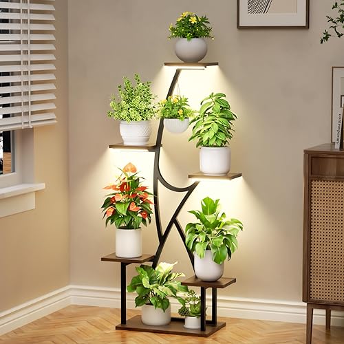 Miniatura 9 de Soporte para plantas de interior con luces de crecimiento, estante de plantas de interior de 6 niveles, soportes de esquina de metal de 45.2