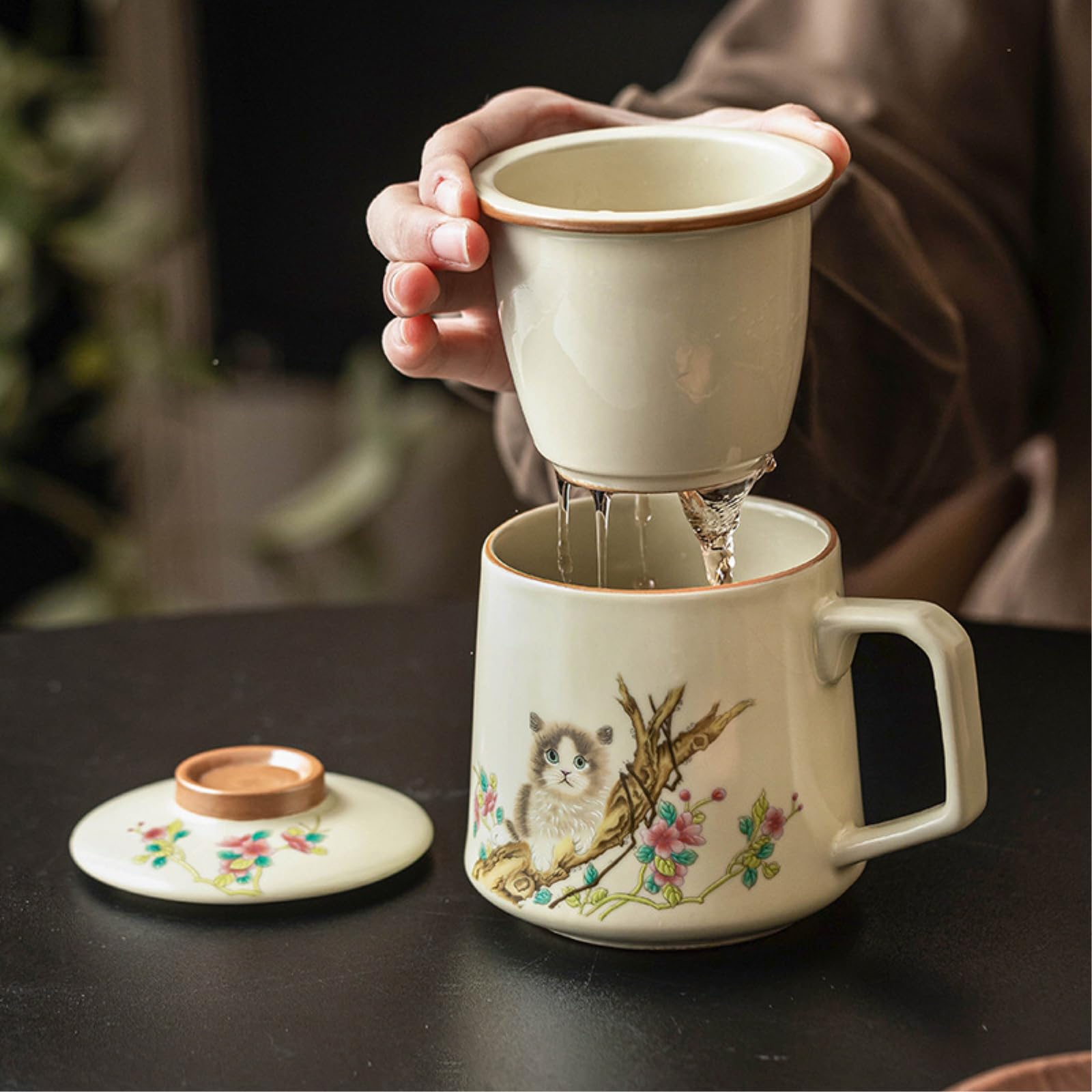 349 ml/326 g Ru piec ceramiczny kubek biurowy filiżanka do herbaty z pokrywką domowy odporność na wysoką temperaturę - kubek [przenośne pudełko] -349 ml