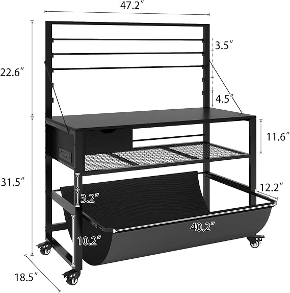 Natwind Wide Format Printer Stand, Plotter Workbench Table,Black | With Pull-out Drafting Collection,Roll Paper Holder,Accessory Drawer,Adjustable Storage Shelf for Plotters & Cutting Machines