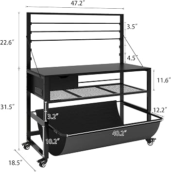 Natwind Wide Format Printer Stand, Plotter Workbench Table,Black | With Pull-out Drafting Collection,Roll Paper Holder,Accessory Drawer,Adjustable Storage Shelf for Plotters & Cutting Machines