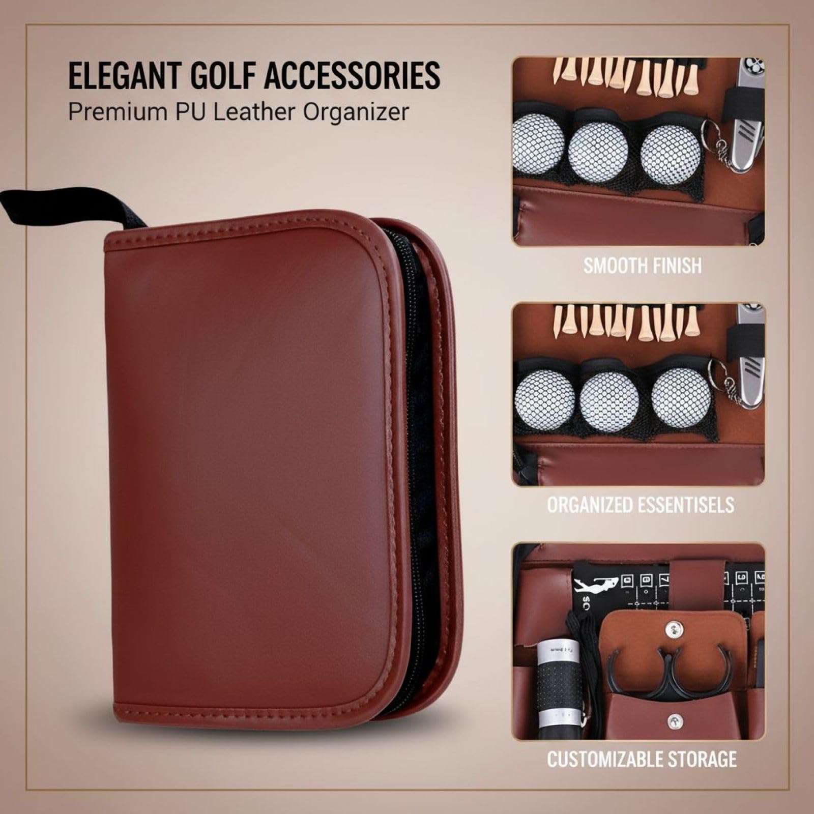 BOSREROY Golfgeschenk für Männer und Frauen, PU-Leder Golfzubehör-Set, mit Golfzubehör-Etui, 3 Bällen, 12 Tees und Scorer, kompaktes tragbares Geschenk für Golfer, 9,1 x 6,3 x 3,9 Zoll