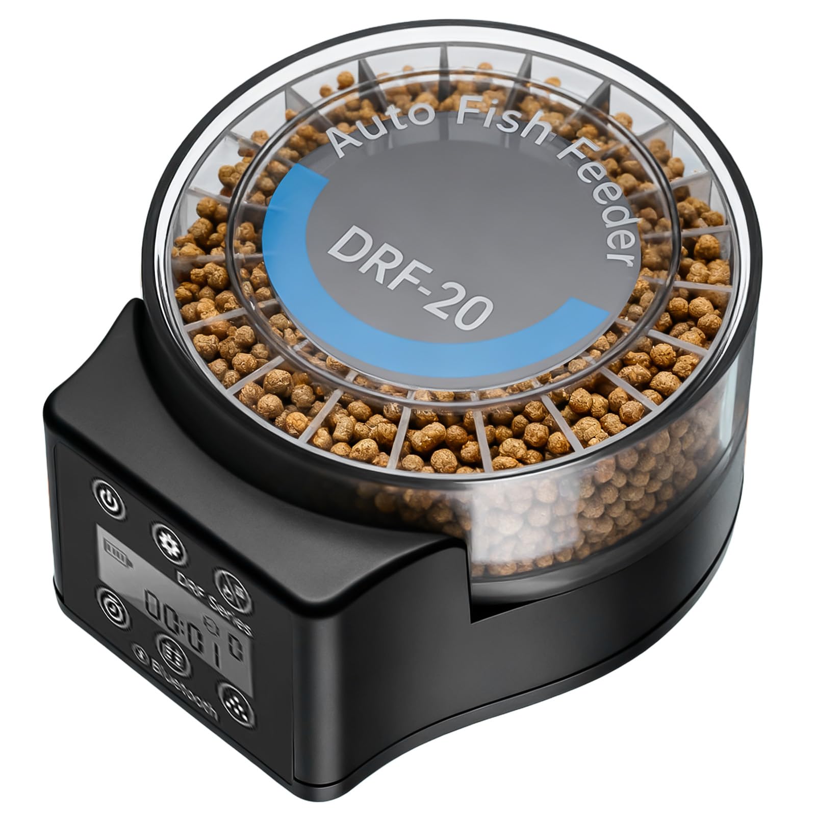 Automatyczny karmnik dla ryb do akwarium z timerem, dozownik pokarmu dla ryb z wyświetlaczem LCD, timer podawania pokarmu dla ryb (pojemność 20 x 7 ml)
