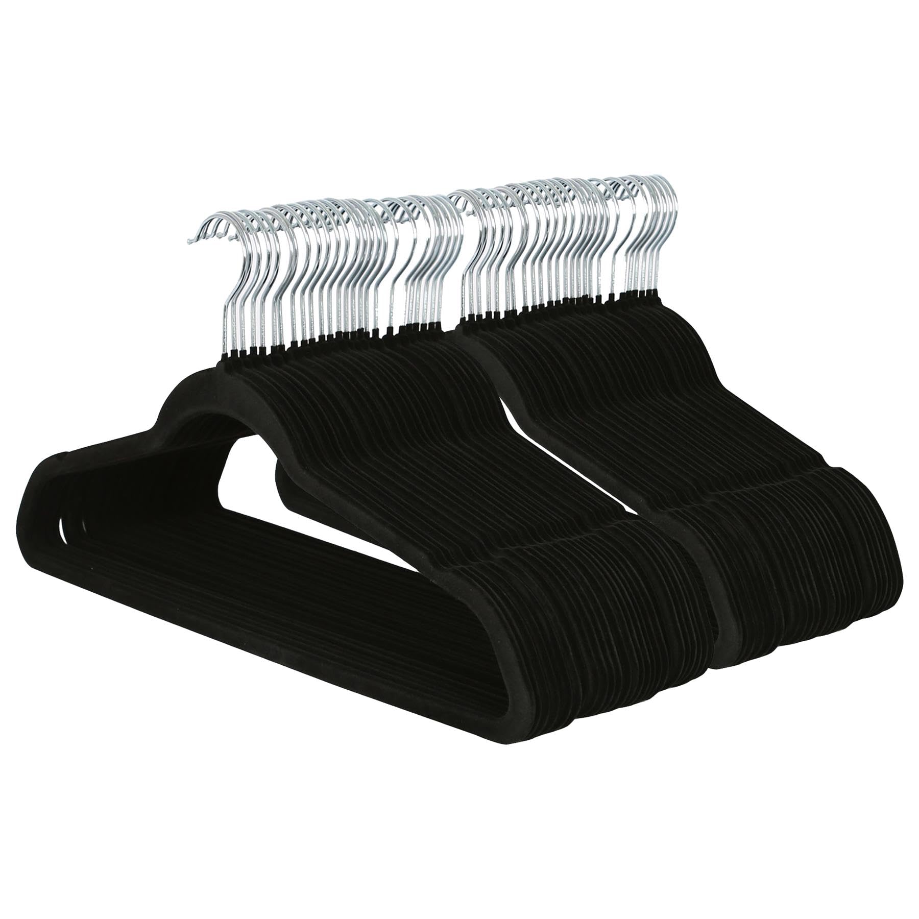 Harbour Housewares Black Velvet Hangers - 50X - Non-Slip Coat Hangers With Trouser Bar Clothes Bar 360 Degree Swivel Hook Wardrobe Organiser For Suit & Shirt, Trouser 45Cm