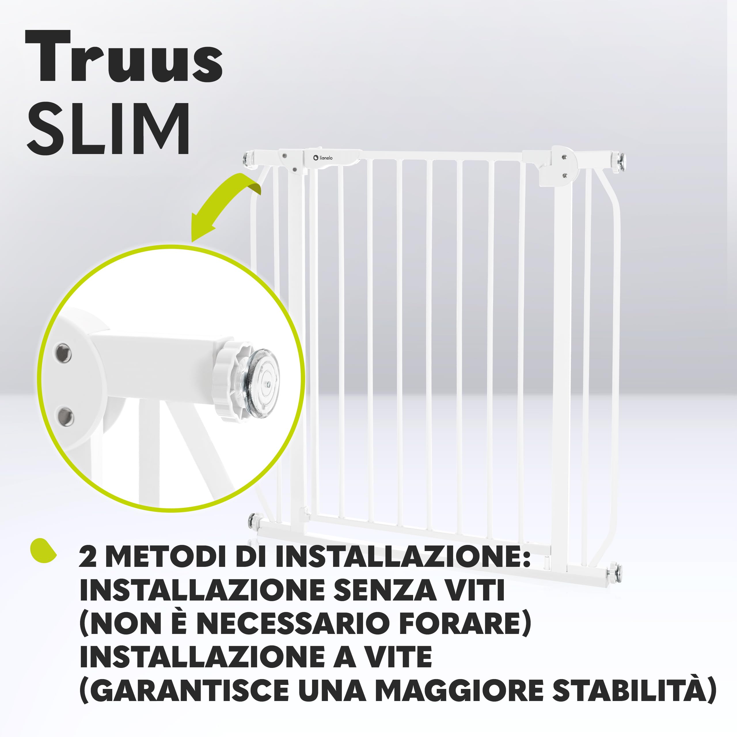 LIONELO Truus Slim Cancelletto di sicurezza, Larghezza regolabile da 75 fino a 105 cm con Fissaggio a pressione, Apertura entrambe le direzioni, Altezza 77 cm, Autobloccante