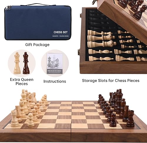 Miniatura 3 de Ajedrez Juego de ajedrez magnético de 15 pulgadas, tablero de viaje plegable con bolsa de almacenamiento, juegos de ajedrez de madera portátil para