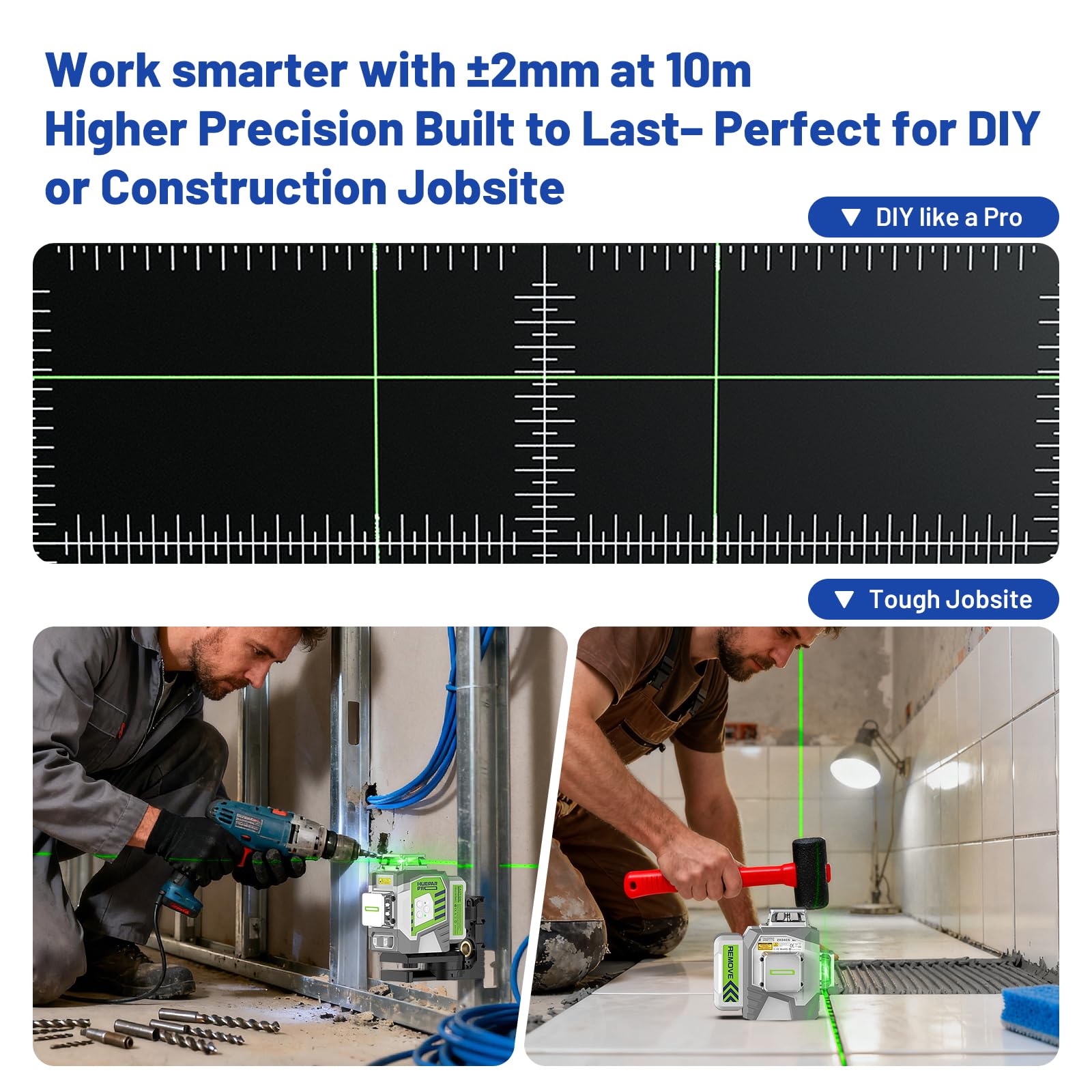 Huepar Pro Kreuzlinienlaser mit Stativ, 360 Laser Wasserwaage Selbstnivellierend Linienlaser Fernbedienung, 127 cm Stativ, 10 Stunden Arbeitszeit Wiederaufladbar, ±2mm hohe Genauigkeit Transportkoffer