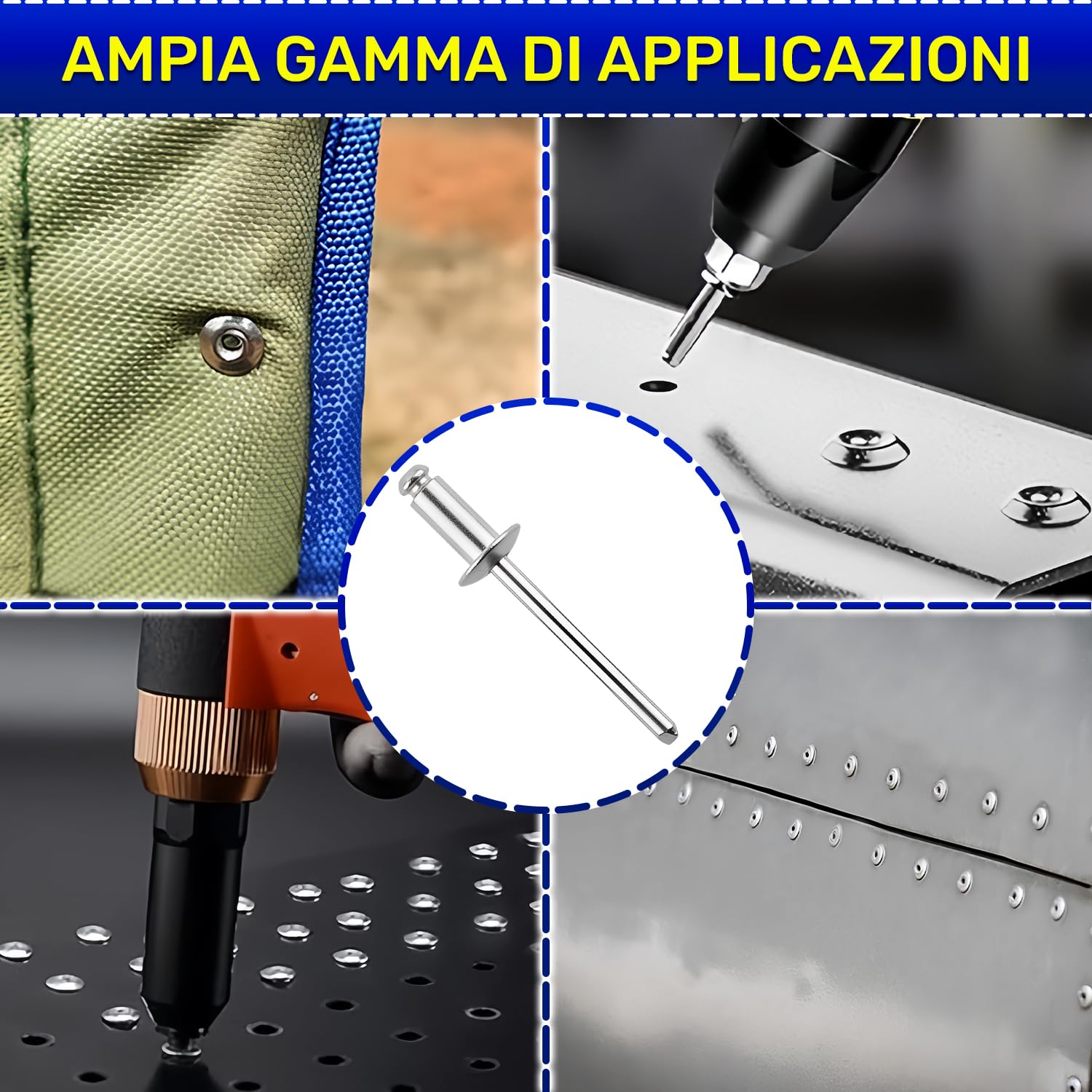Set 100 Pezzi Rivetti Alluminio Ø 4,8x10 mm - Foro per Montaggio dei Rivetti Ø 5 mm Campo Serraggio 4,5-6,5 mm - Realizzati in Alluminio e Acciaio - MONTERAL