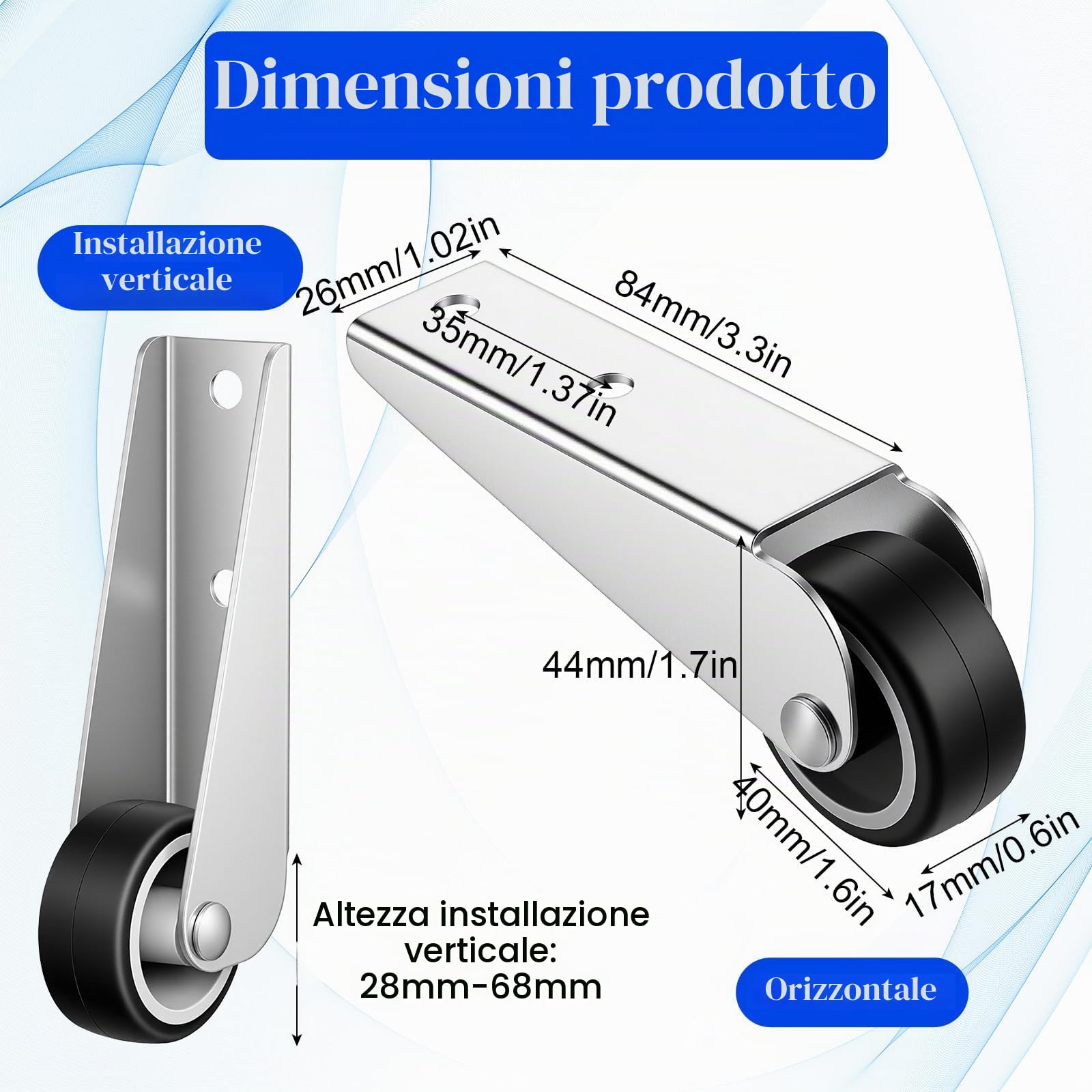 2 pezzi di rotelle in gomma, 40x68x17mm Ruote per cancelli in gomma di ricambio con supporto a L, rotella antiscivolo direzionale per porte, armadi, recinzione da giardino, cancelli, mobili