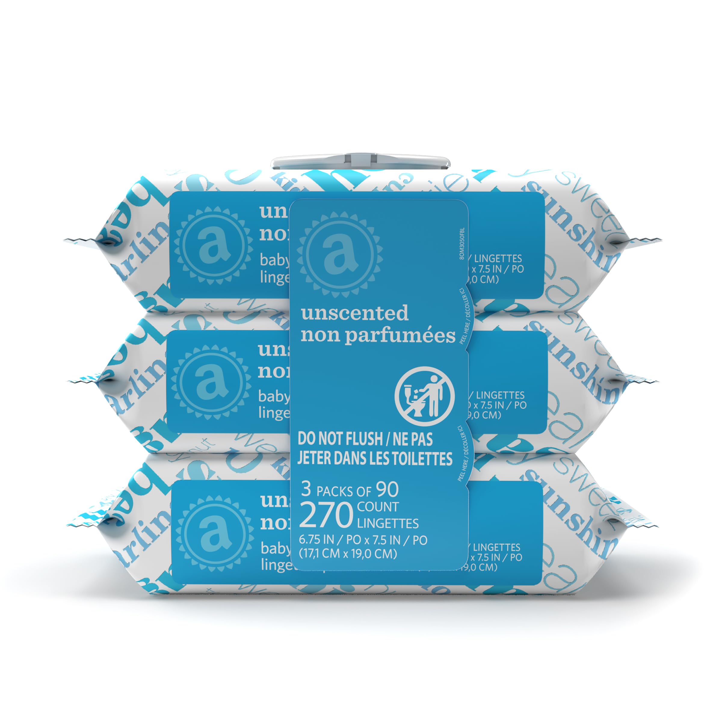 Amazon Elements Baby Wipes, Unscented, Hypoallergenic, Alcohol-Free, With Aloe and Vitamin E, 270 Count, Flip-Top Packs 90 Count (Pack of 3)
