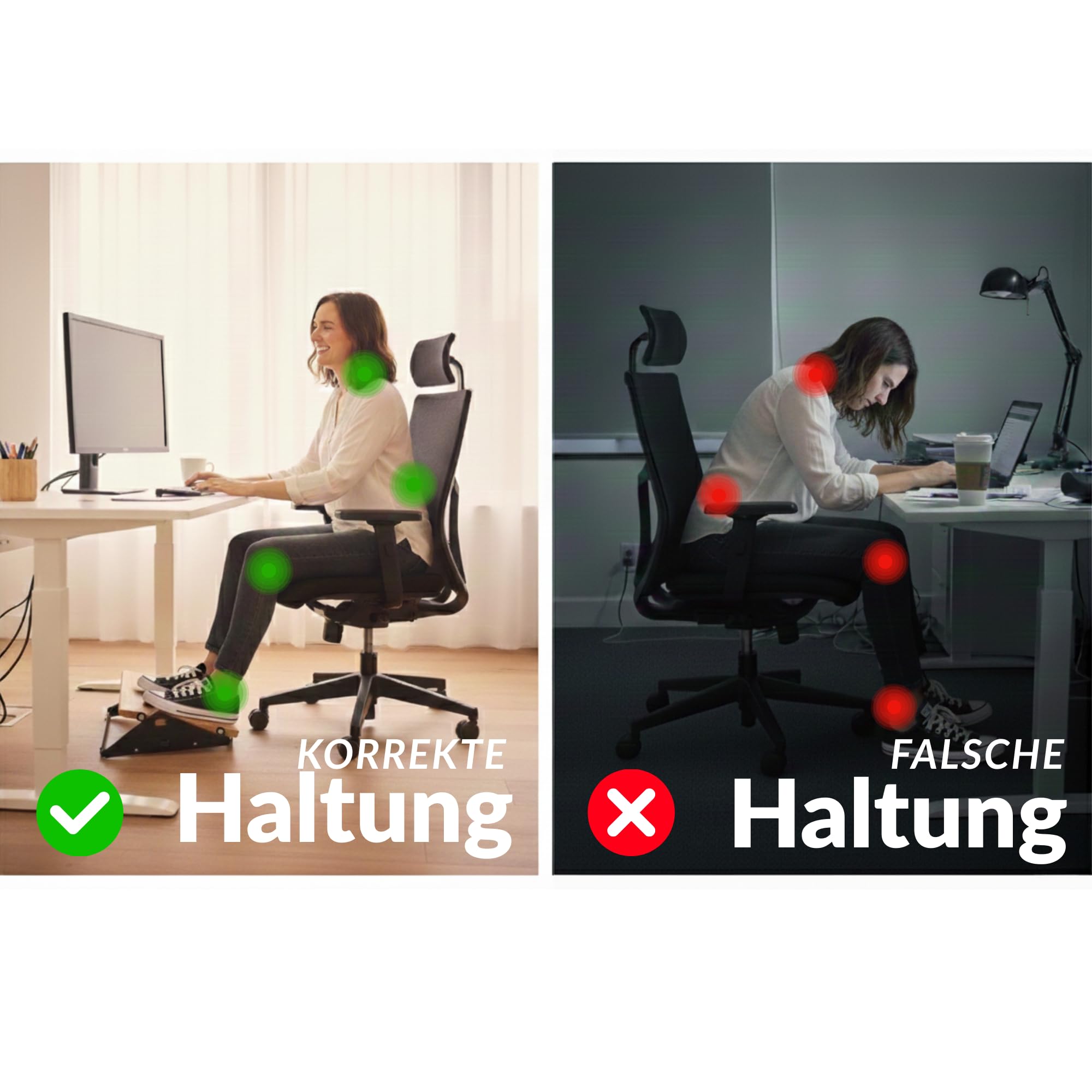 Ergonomische Fußstütze für Schreibtisch, höhenverstellbar, für Büros, niedrige Bewegung, weiche Bewegung, mit Rollen, Sohle aus Holz und Stahl, minimalistisches und elegantes Design, ideal