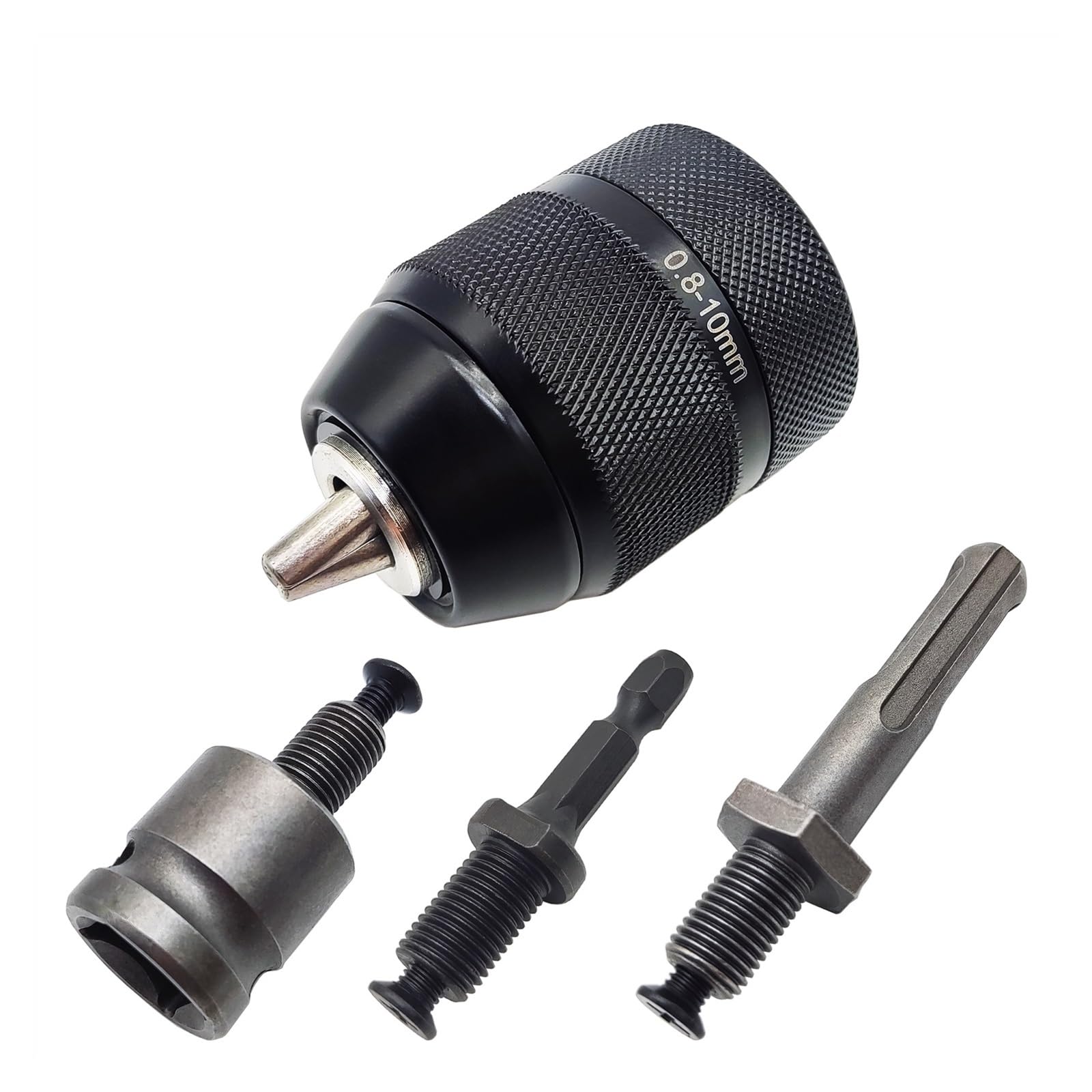 0.8-10mm 3-szczękowy 3/8-24UNF bezkluczowy uchwyt wiertarski szybkozmienny adapter klucza SDS-Plus Shank 1/4 "sześciokątny kwadrat do klucza udarowego (Color : Chuck and SDS Plus)