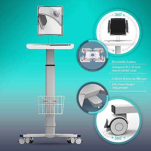 Miniatura 3 de Carrito médico con ruedas ajustable estación de trabajo móvil neumática con carcasa para iPad de 9.7-13" y tableta - Ideal para oficina de clínica