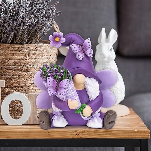 Miniatura 3 de Gnomos de lavanda, decoración de primavera, figuras de gnomo de jardín de hadas, decoración morada para el hogar, oficina, fiesta, interior y