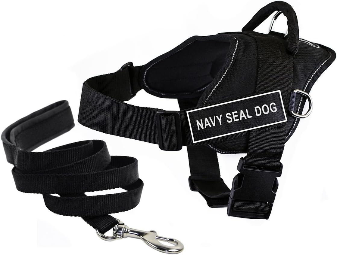 Dean & Tyler Bundle X-Small Black DT Fun Works Navy Seal Dog Reflective Harness with "Padded Puppy" Leash and 6-Feet Stainless Steel Snap