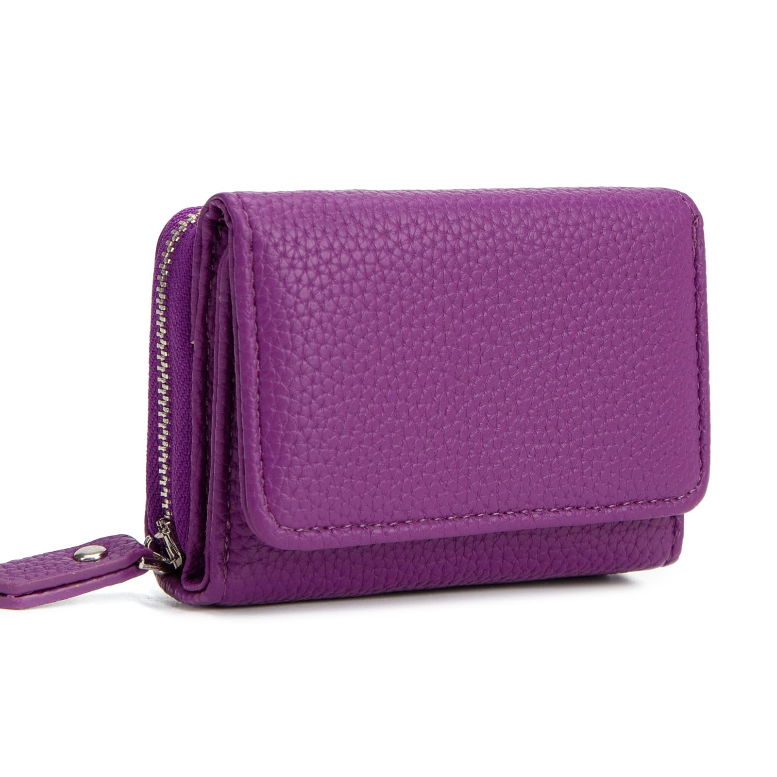 CHAOFANXI Portafoglio Donna Piccolo in Pelle da Donna, Portamonete Piccoli Trifold Piccola Corto Portamonete con 6 Scomparti per Carte con 1 Sezione di Fattura e 1 Tasca con Cerniera,Viola