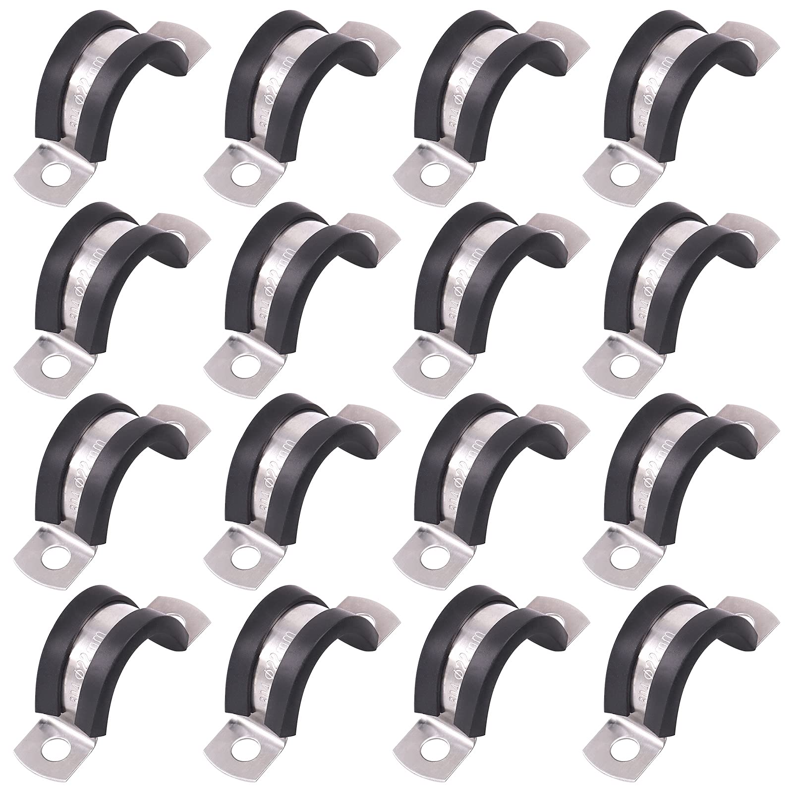Abrazaderas de 22 mm en acero inoxidable 304 con goma rígida para fijación de tubos