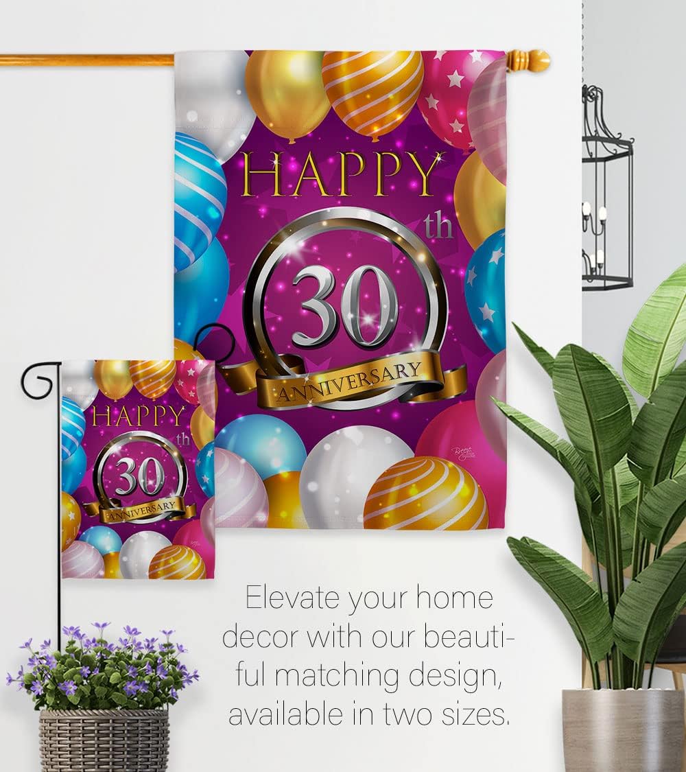 Breeze Decor Happy 30th Anniversary Garden House Flag Set Celebration Couple Married Wedding Occasion Party Valentines Decoration Banner Small Yard Gift Double-Sided, Made in USA