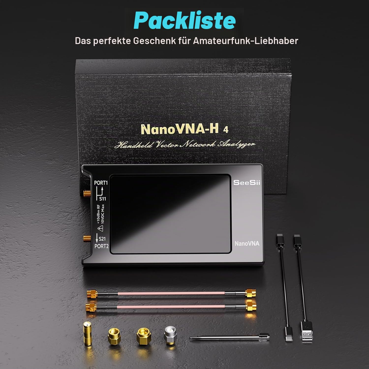 Seesii NanoVNA-H4 Antennenanalysator - 4-Zoll-Vektor-Netzwerkanalysator 2025 Aufgerüsteter Version 4,4 9 kHz-1,5 GHz HF VHF UHF mit Touchscreen für Amateurfunk zur Messung von Smith Chart