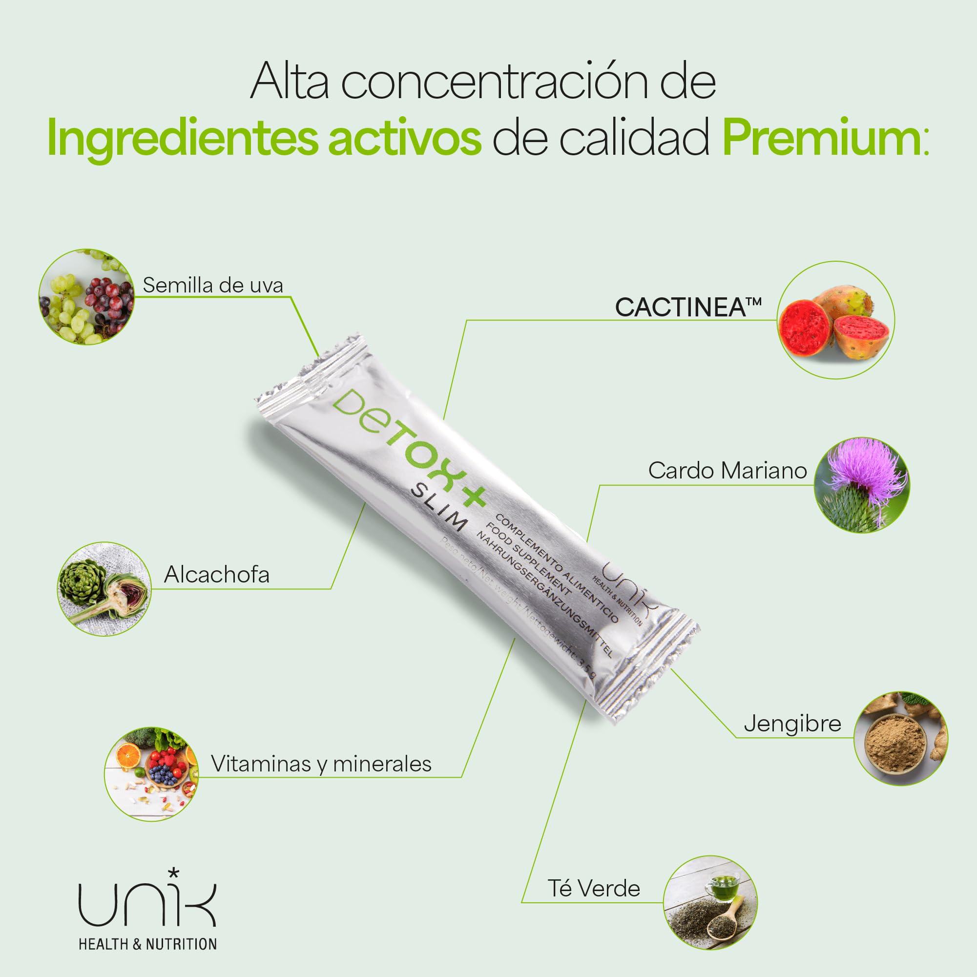 Cardo Mariano con Cactinéa + Alcachofa + Té Verde + Jengibre y Semilla de Uva | 20 Sticks Detox para Eliminar Líquidos y Toxinas | Fórmula Natural Depurativa y Antioxidante | Sabor Mango-Melocotón