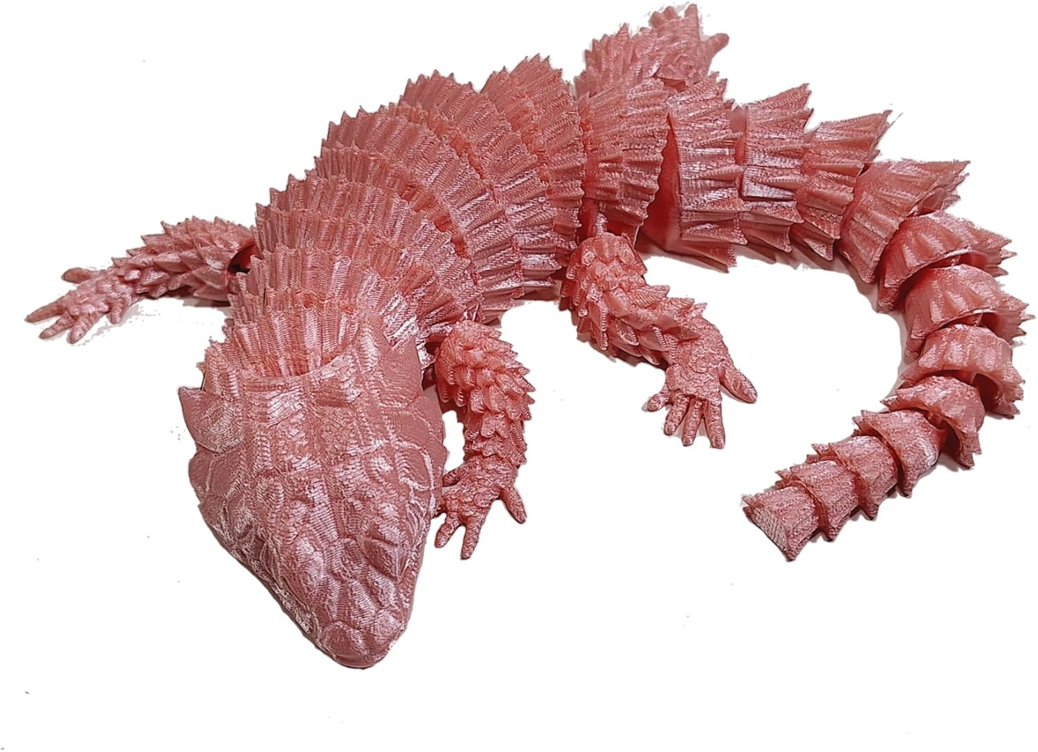 FlexiMech Armadillo Lizard 3D Printed Lizard 12" Flexible Reptile Articulated Fidget Toy (Cotton Candy Pink)