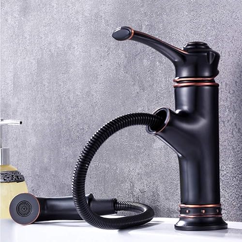 Miniatura 3 de Mezclador de lavabo de baño, grifo de latón retro, boquilla extraíble fría y caliente, grifo de baño de un solo agujero, con boquilla extraíble,