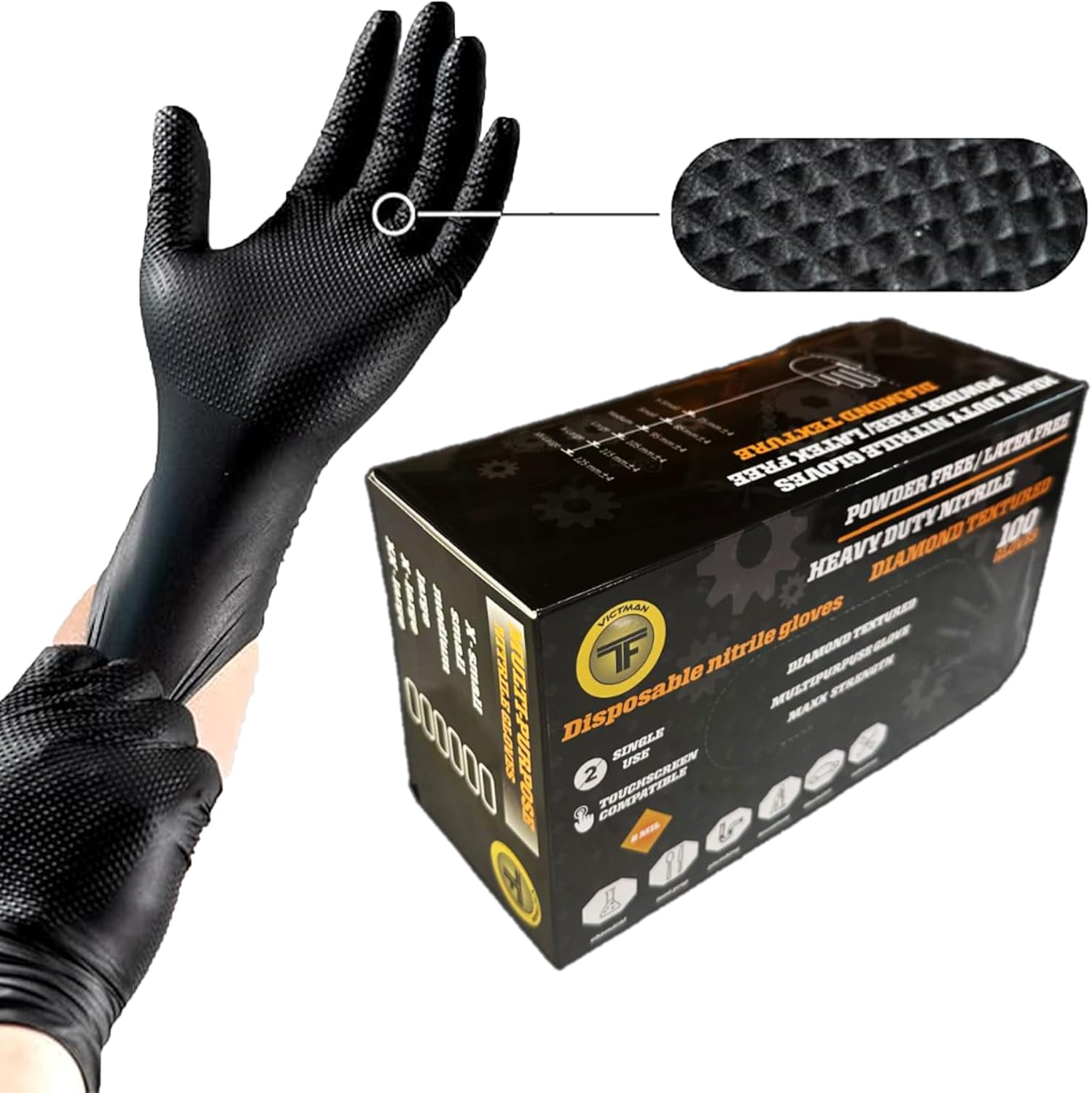 Industrial Black, 8 Mil Thick - Diamond Texture Disposable Heavy-Duty, Tear-Resistant