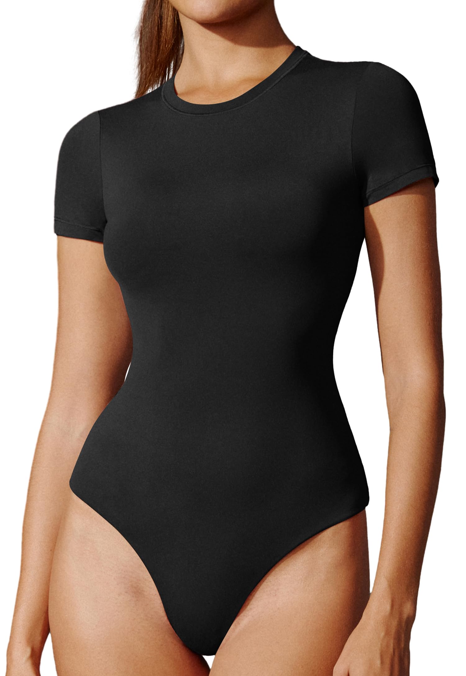 IUGA Bodysuits for Women Tummy Control Crew Neck Short Sleeve Body suits Basic Bodysuit T shirt Tops