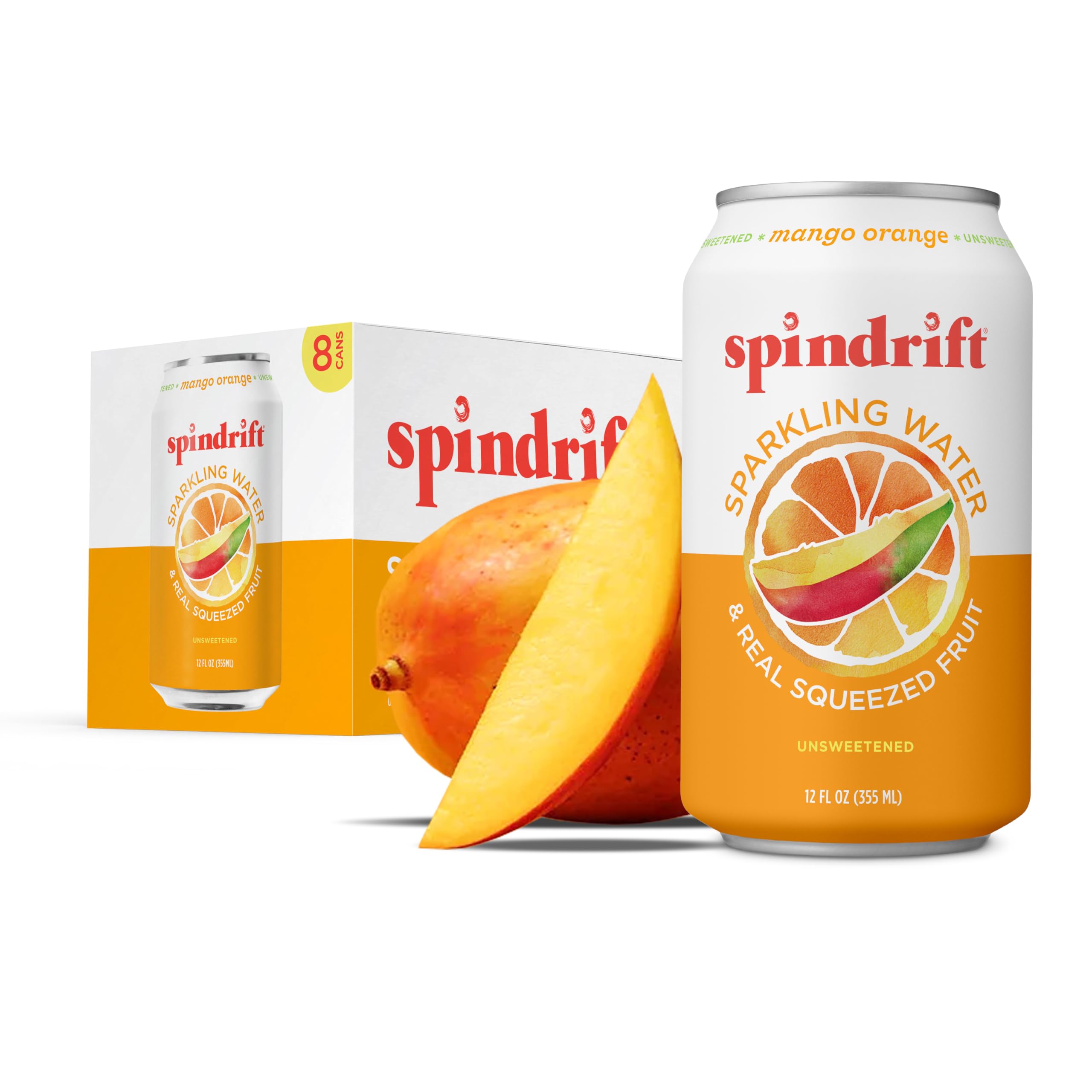 SpindriftSparkling Water, Mango Orange Flavored, 12 Fl Oz (Pack of 8)