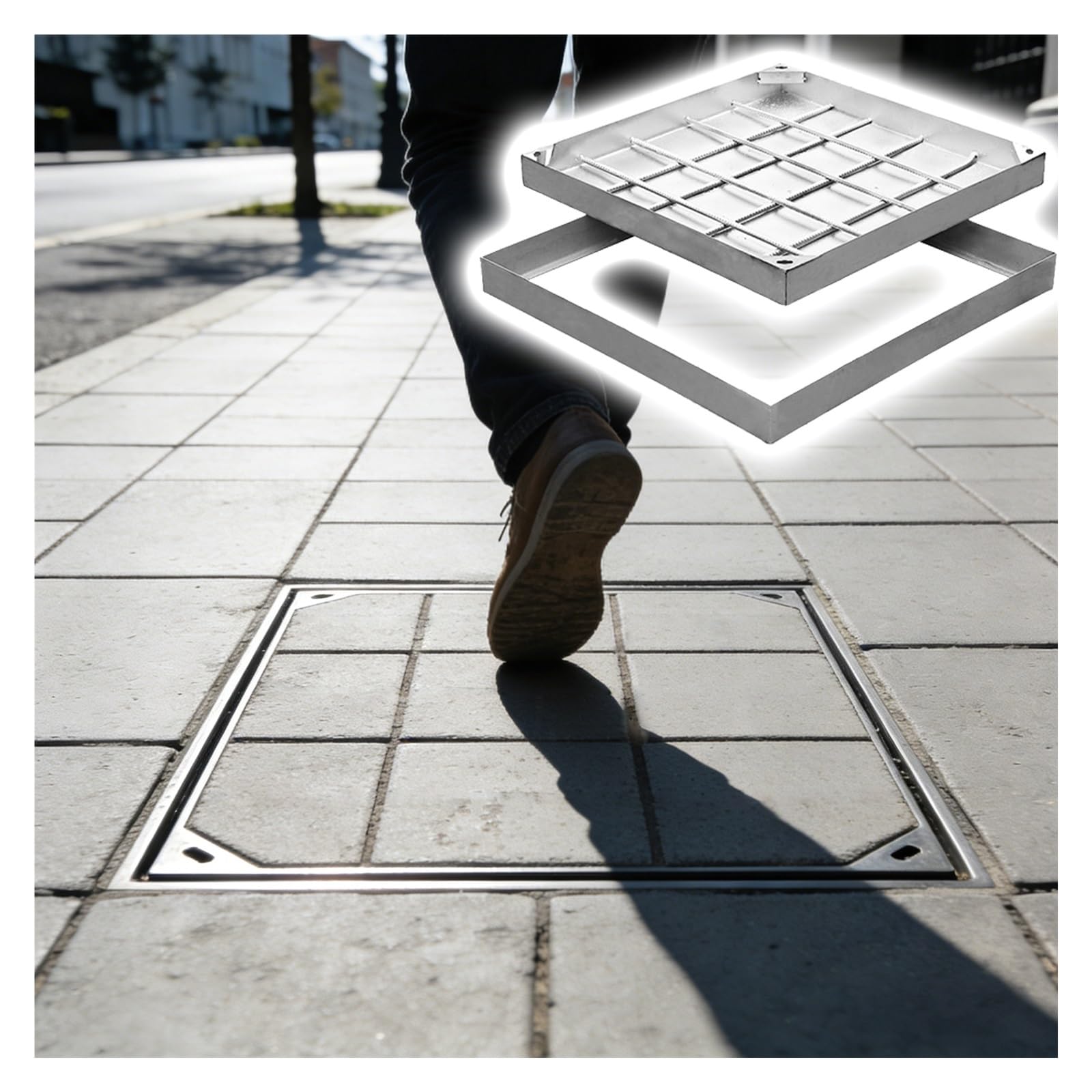 Recessed 36x36 Inch Square Invisible Manhole Cover - Flush Mount Metal Sewage Inspection Lid for Paver Embedded Outdoor/Indoor Septic Tank Frame