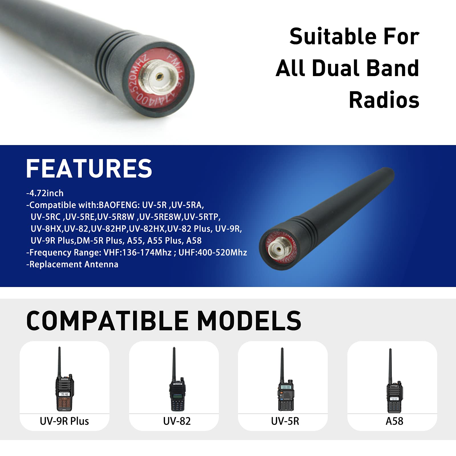 Antenne Pliable 108cm Pour Baofeng UV-5R / UV-9R - Bande VHF/UHF 144/430MHz