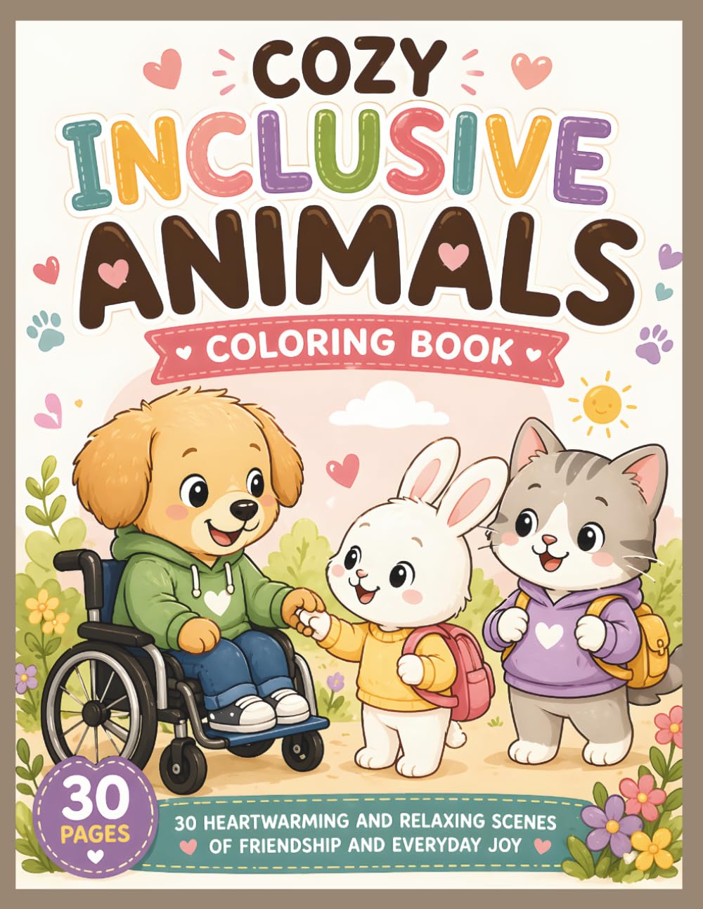 Cozy Inclusive Animals Coloring Book: 30 Heartwarming and Relaxing Animal Scenes of Friendship and Everyday Joy