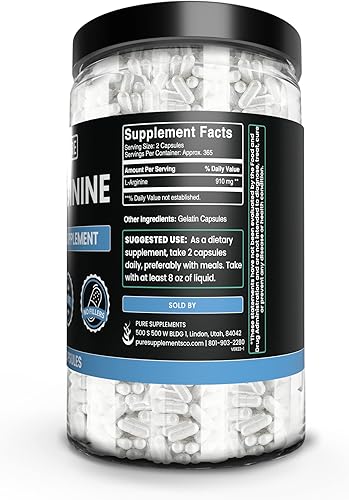 Miniatura 7 de L-Arginina (365 cápsulas) suministro de 6 meses, precursor de óxido nítrico