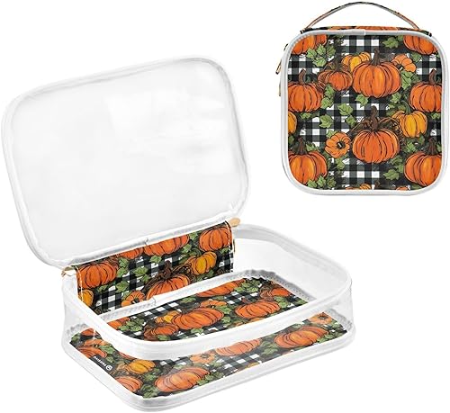 Miniatura 3 de Pumpkins Black White Check Plaid Clear Toiletry Bag for Traveling,2 Pack Makeup Cosmetic Bag with Zipper,Travel Bag for Toiletries,Travel Essentials