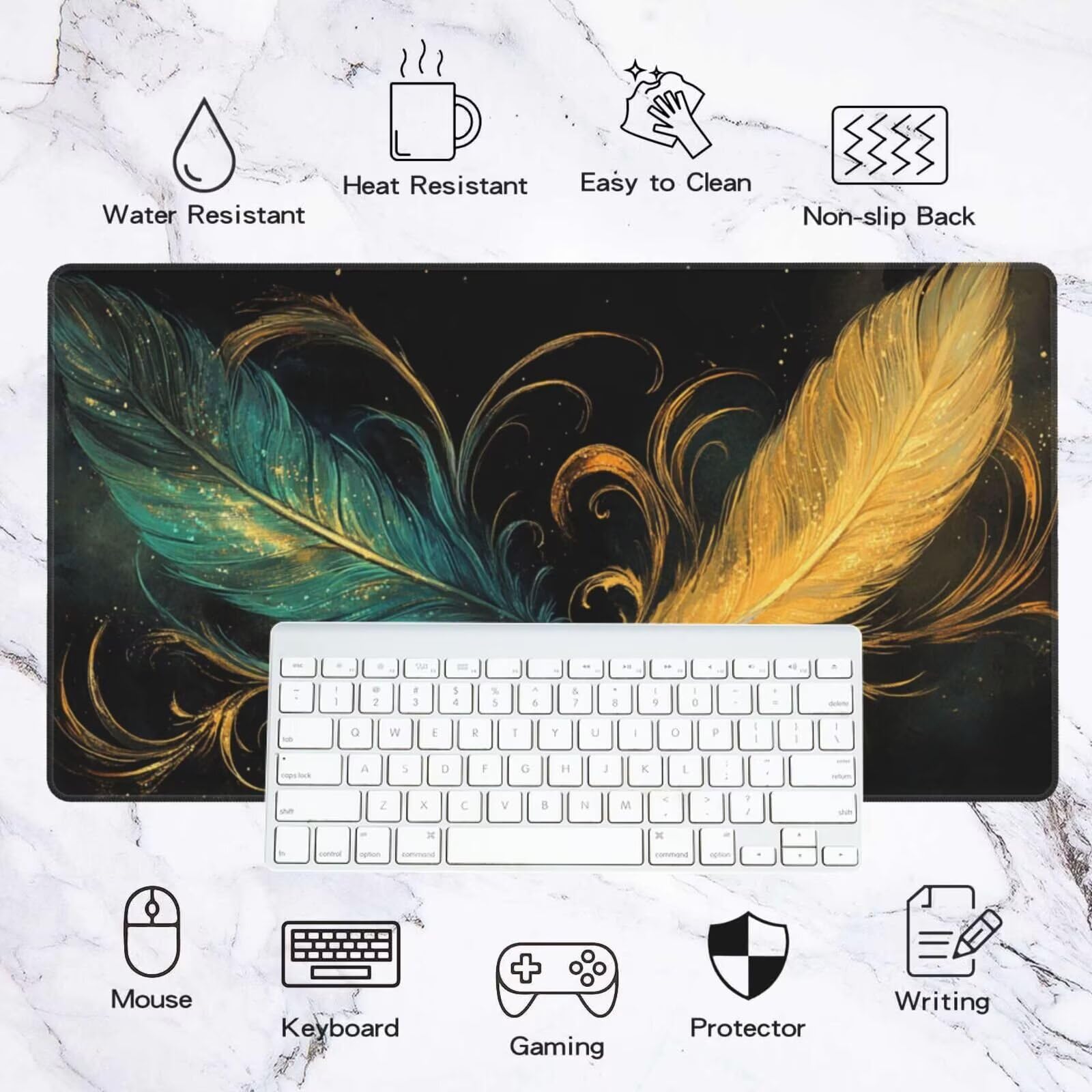 Alfombrilla Ratón Pluma Alfombrilla Ratón XXL 1600 x 800 mm, Abstracto Mouse Pad Gaming con Bordes Cosidos, Impermeable Mousepad XXL Base de Goma Antideslizante Duradera, Mouse Pad para Oficina Q646