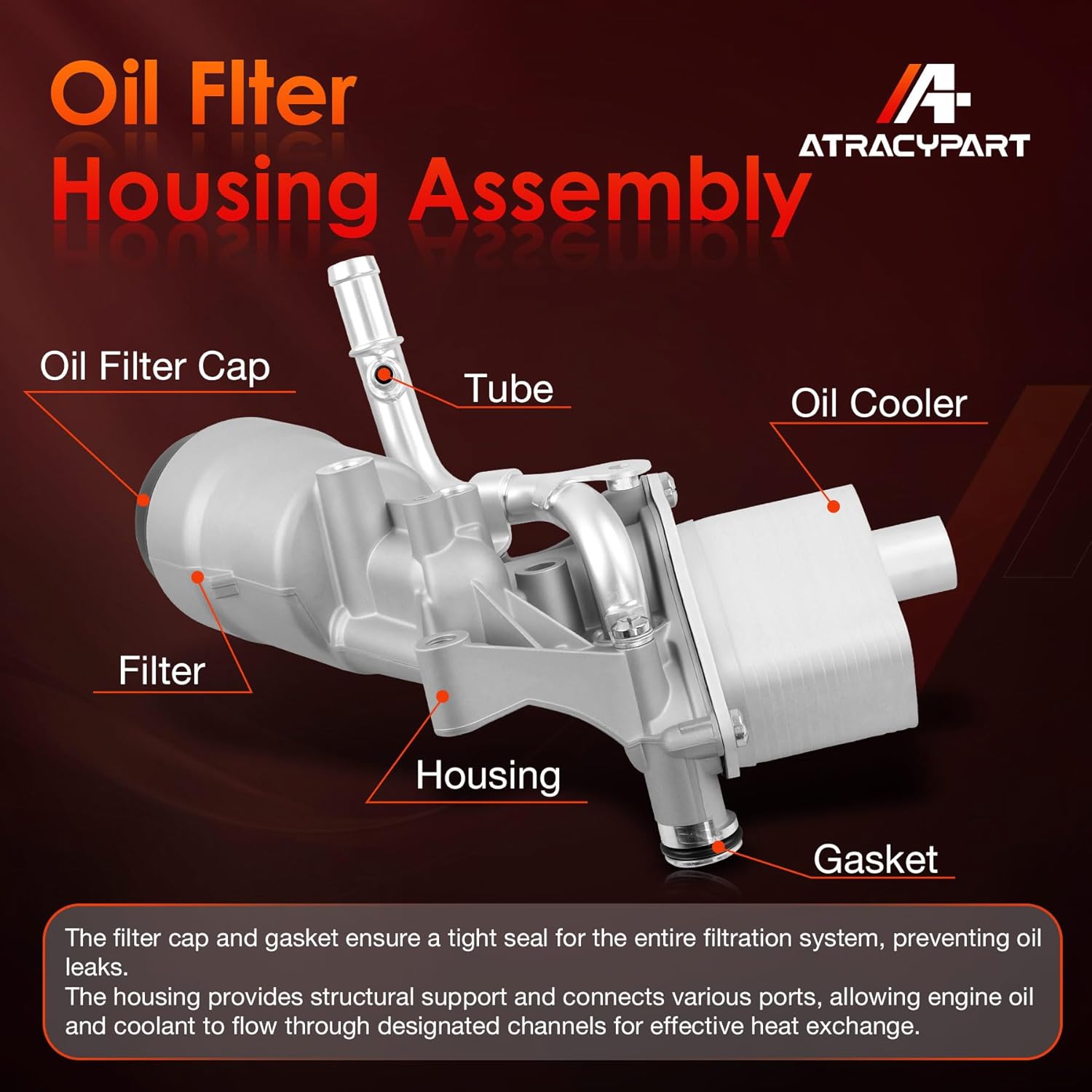 Engine Oil Cooler Oil Filter Housing Assembly Fit for 2011-2021 Chevy Cruze, Sonic Trax, Buick Encore 1.4L Turbo,with Filter Insert, Cap and Gasket Replace 55566784 918-428 55565388 88179-91400 650039