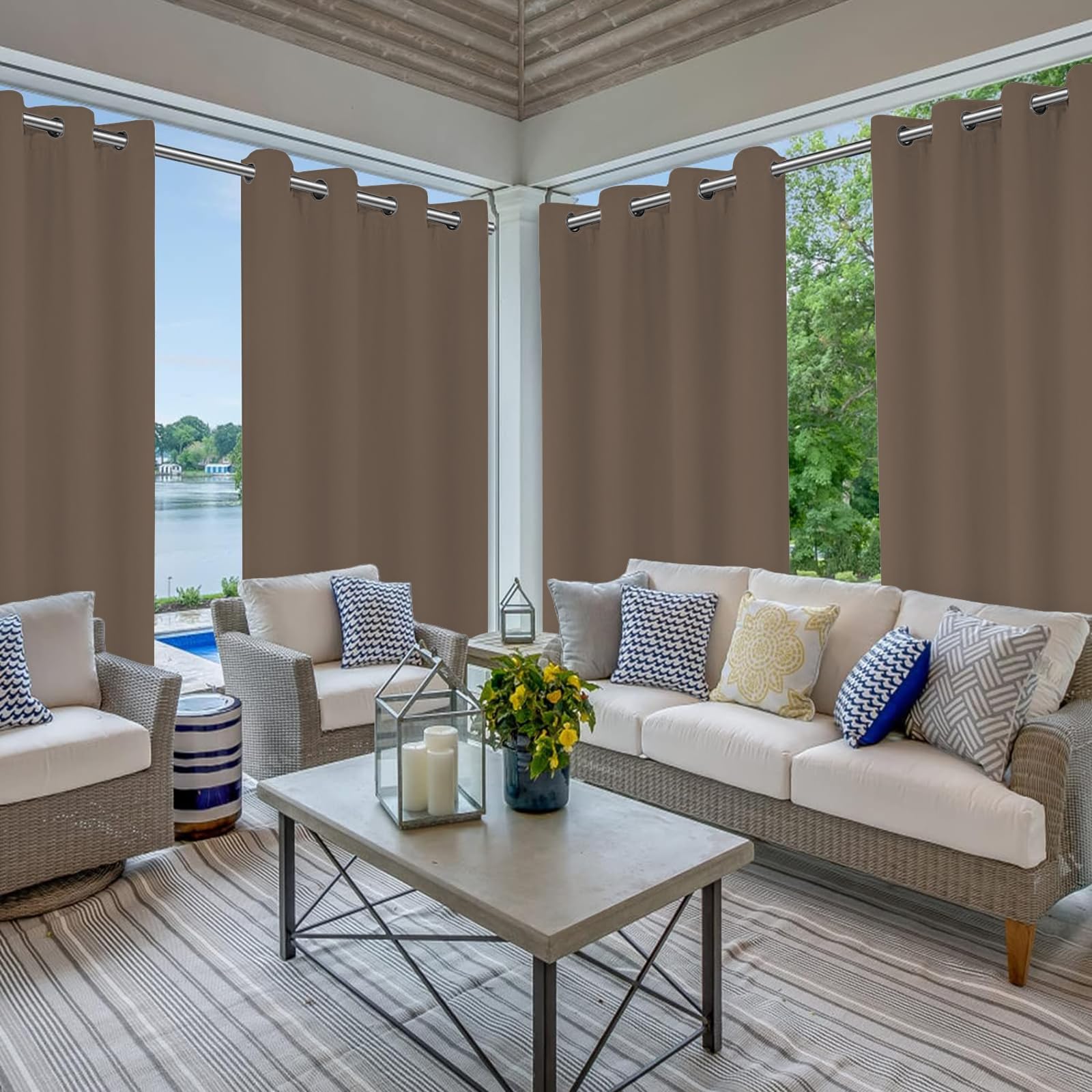 Wodoszczelne oczka zewnętrzne z przelotkami, odporna na warunki atmosferyczne, na taras, balkon, do ogrodu i pera, 1 zestaw (132 x 275 cm) - idealny do zwiększenia przestrzeni na zewnątrz