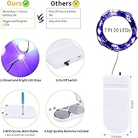 Vista 7 de Guirnalda de luces de hadas moradas de Halloween: paquete de 12 luces LED de 7 pies con 20 luces LED de luciérnaga con cable negro, luces de luna