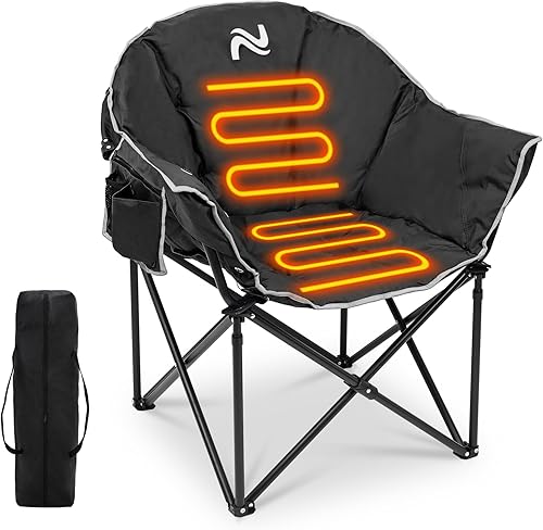 DoCred Silla de camping con calefacción, sillas plegables con calefacción para deportes al aire libre, silla térmica portátil para adultos, soporta