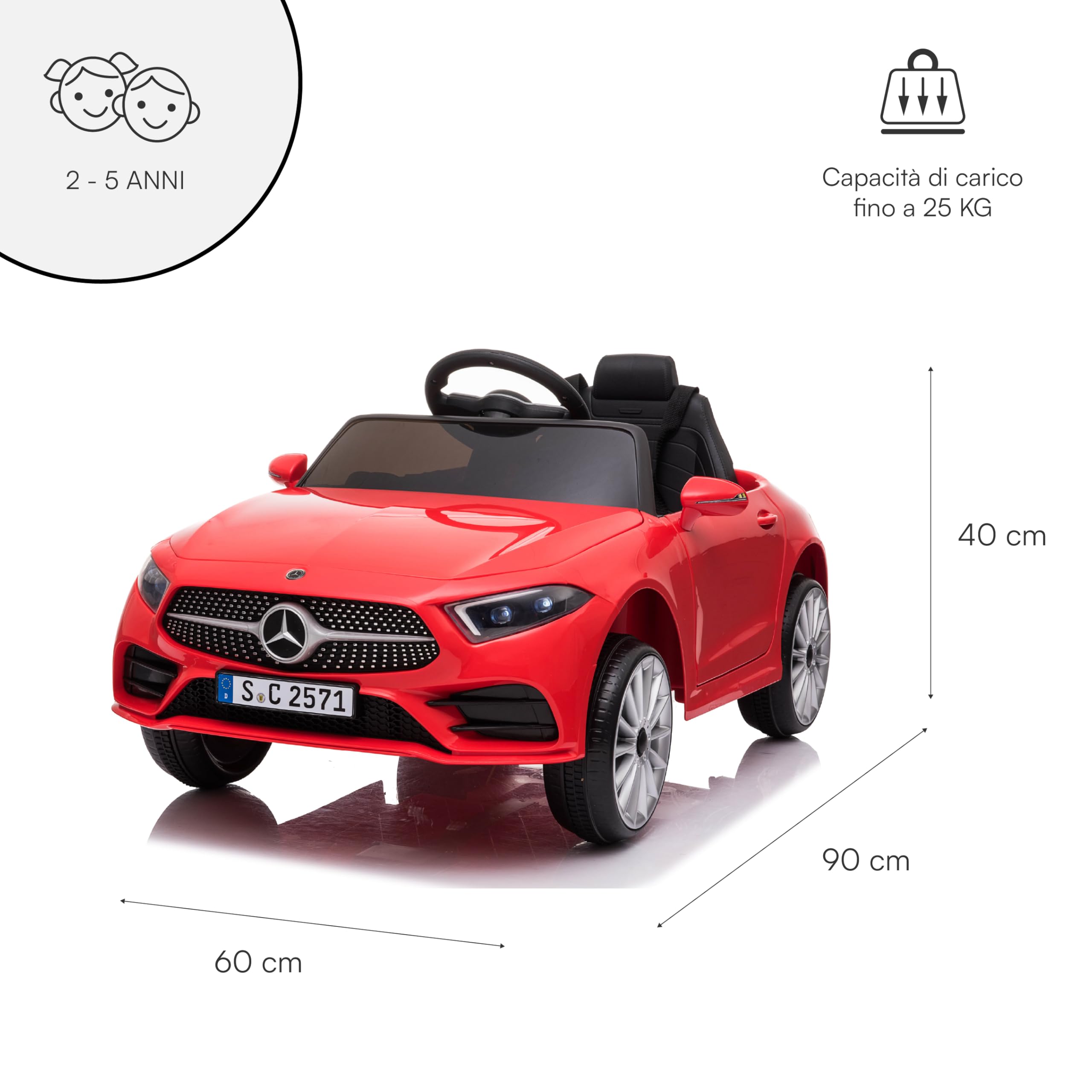 Baroni Toys Macchina Elettrica per Bambini Mercedes AMG Baby car Elettrica Full Optional Rossa, Auto Telecomandata con Sedile in Plastica e Porte Apribili, Batteria 12V, Carico fino a 30 Kg