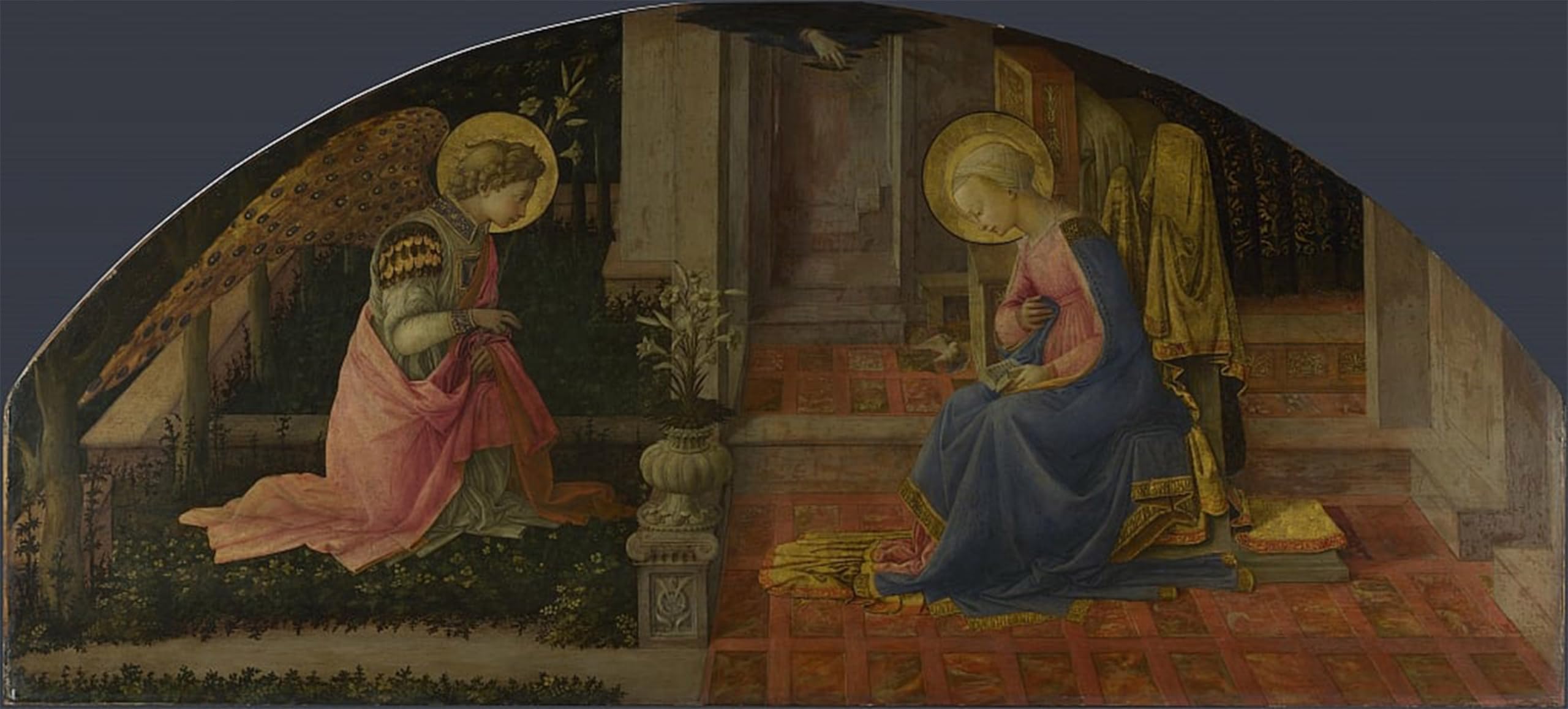 HRJUBWREE Famous Paintings Pictures Artwork Picture the Annunciation Medici by Fra Filippo Lippi Photo Wall Print for Office Decor 60x90cm