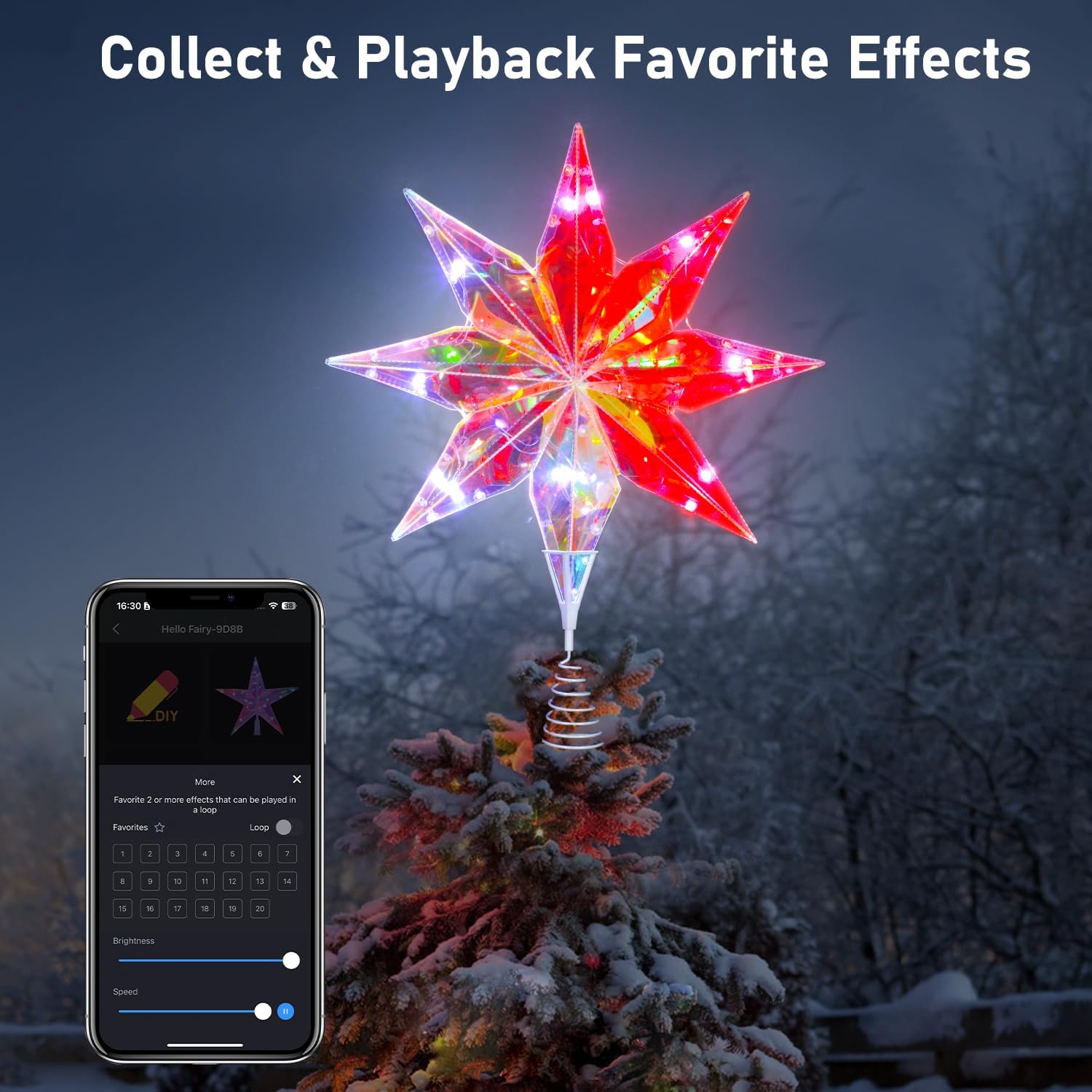 Smart Christmas Tree Topper, 15.5 Inch 3D Holographic Bethlehem Star Tree Topper, App Control, RGB Color Changing, Music Sync, Dimmable for Xmas Tree Home Party Decor