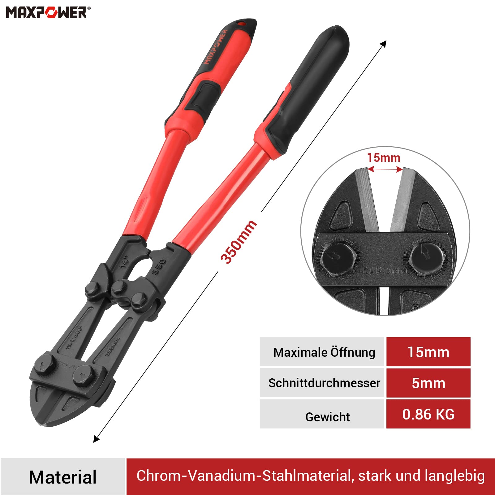 MAXPOWER 350mm Bolt Cutter Cutting Diameter 5mm Bolt Cutter - Image 3