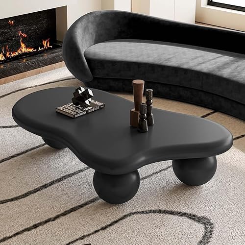 Miniatura 5 de Mesa de centro de nube de 47 pulgadas para sala de estar, mesa de centro irregular moderna, mesas de centro bajas abstractas, piedra sintética,