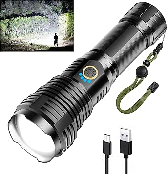 Taschenlampe LED Aufladbar 600000 Lumen, LED Taschenlampen Extrem Hell XHP70.2 Taschenlampen Akku USB, Starke Taschenlampe IPX7 Wasserdicht, Zoombar Flashlight für Outdoor NotfäLle