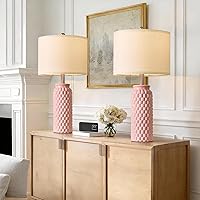 Vista 19 de Juego de 2 lámparas de mesita de noche de cerámica moderna dorada de 20.5" para decoración de dormitorio, lámpara de mesa de estilo granja