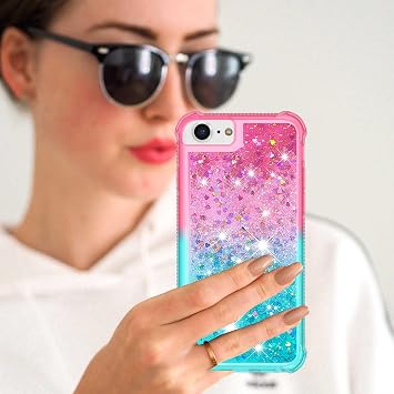 iPod Touch 第7世代用ケース iPod Touch 第6世代/第5世代用ケース ガールズ レディース キッズ キュート キラキラ リキッド ソフト クリア TPU 耐衝撃 スリムカバー iPod Touch 7/6/5用ケース ピンクブルー